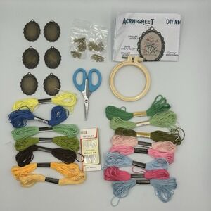 Embroidery Mini Kit DIY Fabric Pendants Necklace Cross Stitch Ornament Tool Read